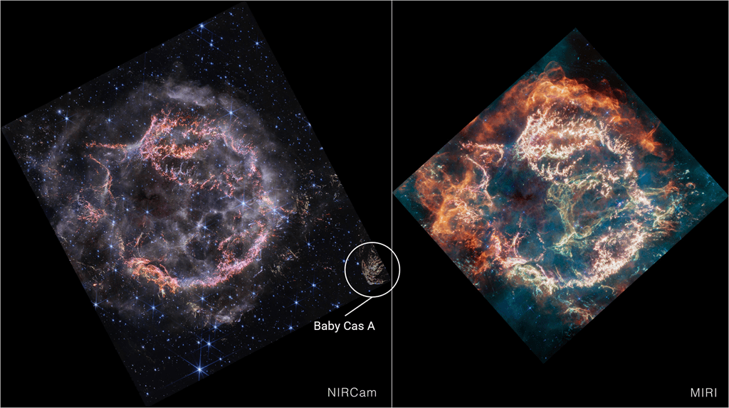 Cassiope A  Baby Cas A - NirCam Vs Miri - Nasa - CC BY 20 DEED