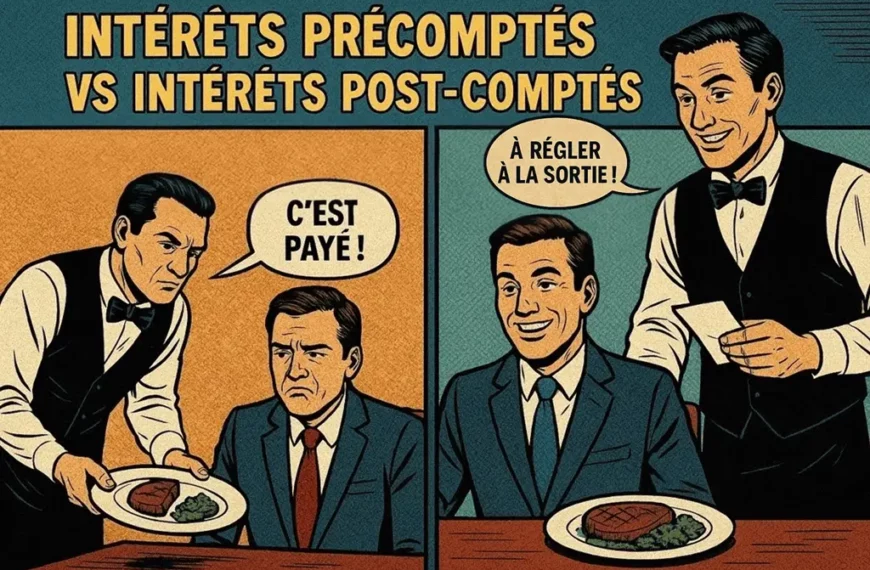 Intérêts précomptés VS Intérêts post-comptés - Version Readingsphere.com (Image générée par l'IA)